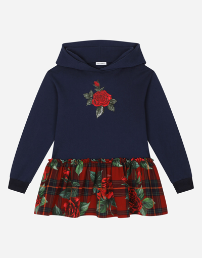 Dolce & Gabbana Kids' Long-sleeved Dress With Hood And Gathered Skirt In Multicolor