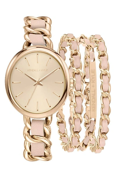 Kendall + Kylie Bracelet Watch & Chain Bracelets Set, 38mm In Rosegold/ Blush