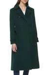 Cole Haan Signature Slick Belted Double Breasted Trench Coat In Forest