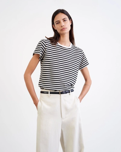 Nili Lotan Lana Striped Short-sleeve Cotton Crewneck T-shirt In Black/ivory