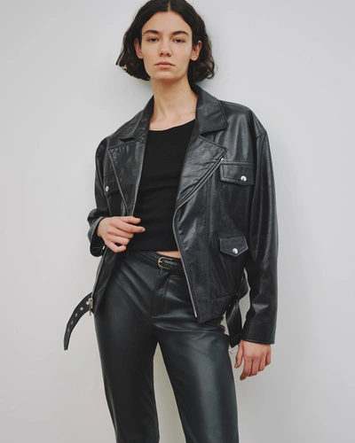 Nili Lotan Lenny Lambskin Leather Belted Biker Jacket In Black