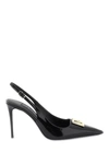 Dolce & Gabbana Black Slingback With Plate Logo In Patent Leather Woman