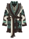 Alanui Icon Jacquard Fringe Belted Cashmere Cardigan