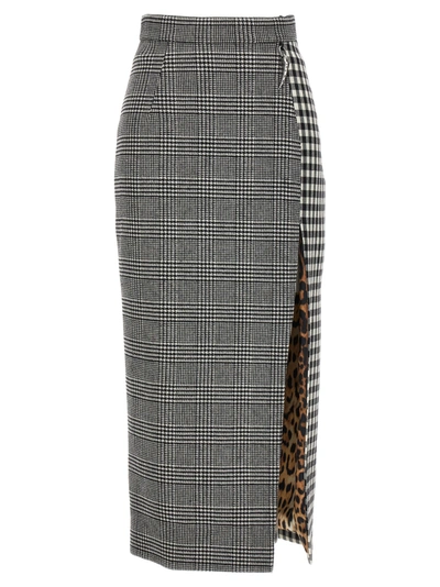 Roberto Cavalli Prince Of Wales Checked Midi Skirt In White/black