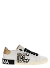Dolce & Gabbana Portofino Vintage Leather Sneakers With Rhinestone Dg