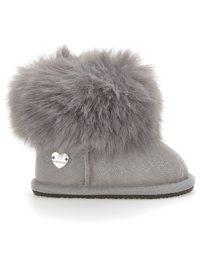 Monnalisa Kids'   Crust Leather Boots With Rhinestone Bows In Grey