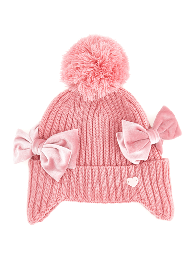 Monnalisa Kids'   Lined Hat With Bows In Dusty Pink Rose