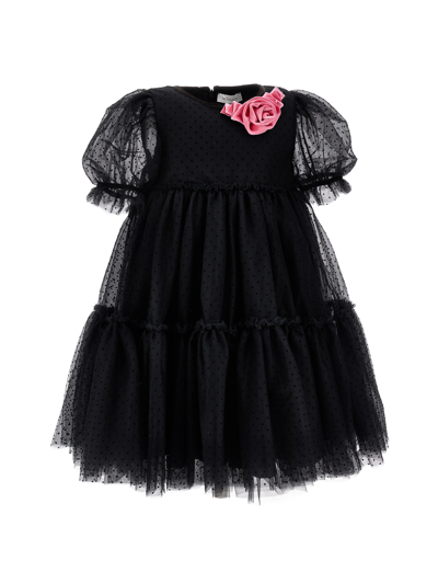 Monnalisa Tulle Dress With Velvet Details In Black