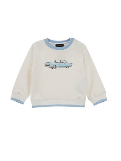 Monnalisa Cotton Sweatshirt With Vintage Car In Cream