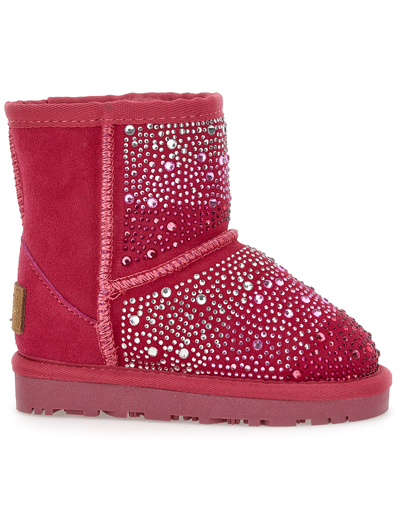 Monnalisa Kids'   Crust Leather Boot With Rhinestones In Azalea