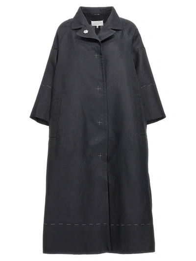 MAISON MARGIELA CONTRAST STITCHING SILK COAT COATS, TRENCH COATS BLACK