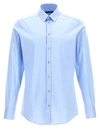 Dolce & Gabbana Long-sleeved Stretch Cotton Shirt In Light Blue