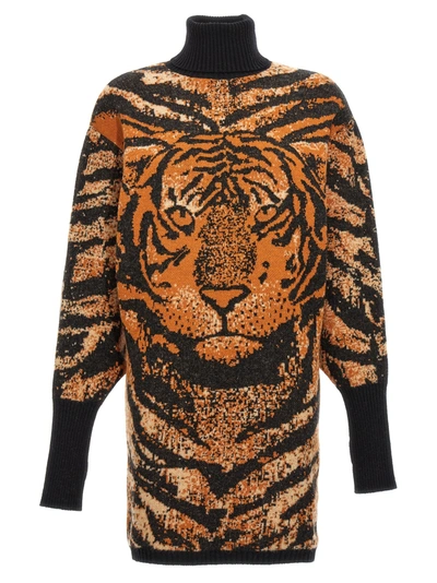 Roberto Cavalli Tiger Jacquard Knitted Dress In Multicolor