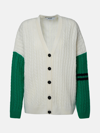 Msgm Colour-block Cable-knit Cardigan In White
