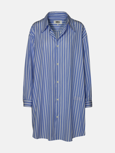 Mm6 Maison Margiela Long Striped Cotton Shirt In Azul Claro
