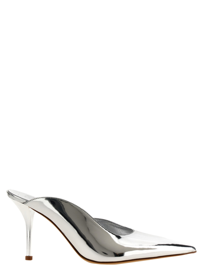 Gia Borghini 85mm Abella Mirror Faux Leather Mules In Grey