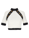 Balmain Button-embellished Tweed Crop Top In White/black