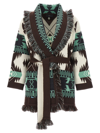 Alanui Icon Jacquard Fringe Belted Cashmere Cardigan In Multicolor