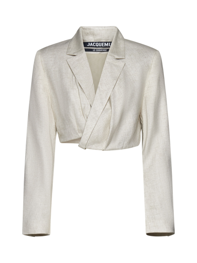 Jacquemus La Veste Bahia Cropped Blazer In Cream