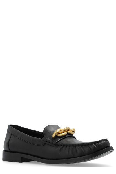Coach Chain-link Detailing Leather Loafers In Black