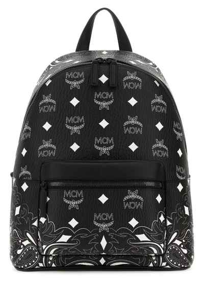 Mcm Medium Stark Bandana-print Backpack In Black