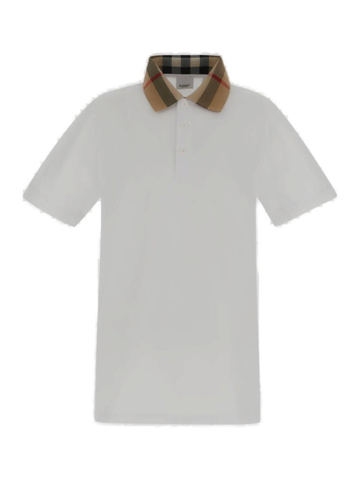 Burberry Checked Short Sleeved Polo Shirt In White
