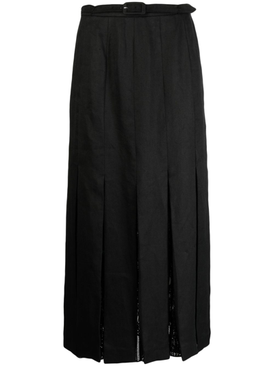 Gabriela Hearst Edith Pleated Linen Skirt In Black