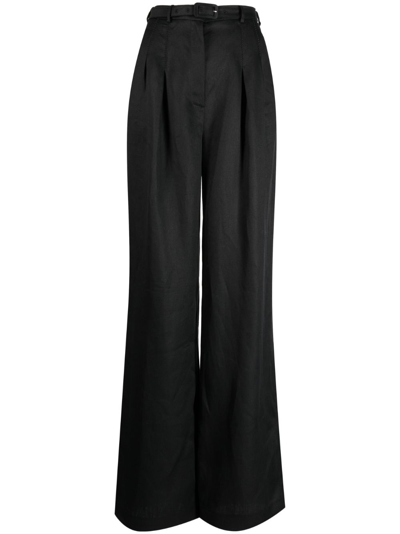 Gabriela Hearst Vargas Belted Linen Wide-leg Trousers In Black