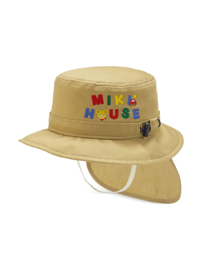 Miki House Babies' Logo-embroidered Bucket Hat In Neutrals