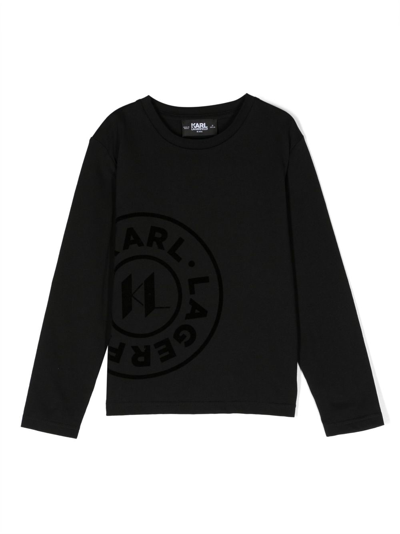 Karl Lagerfeld Kids' Logo-print Long-sleeve T-shirt In Black