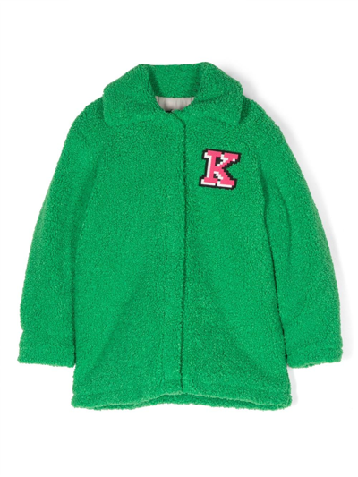 Kenzo Kids' Logo-embroidered Fleece Coat In Green