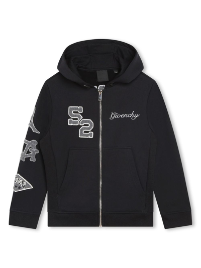 Givenchy Kids' Logo-embroidered Zip-up Hoodie In Black