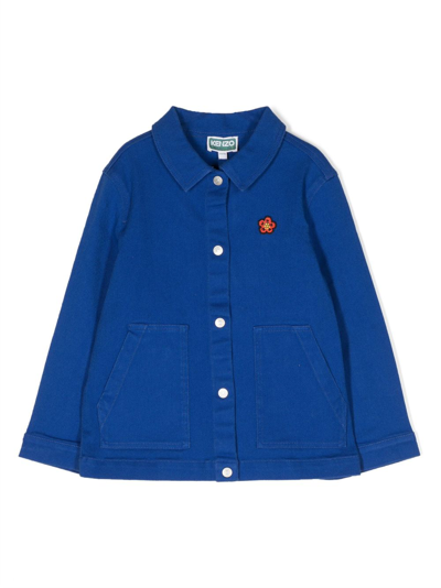 Kenzo Kids' Logo-embroidered Cotton Jacket In Blu