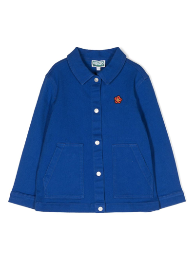 Kenzo Kids' Logo刺绣棉夹克 In Blu