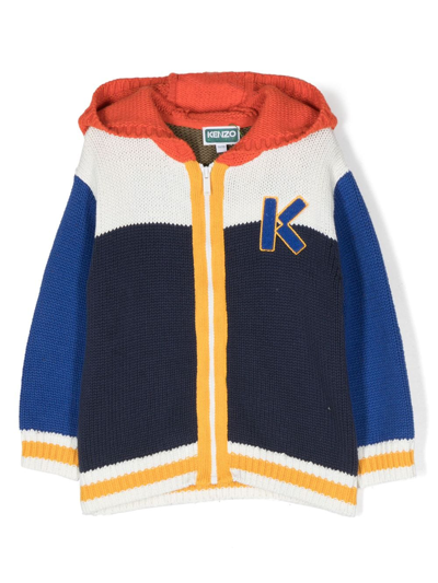 Kenzo Kids' Boys Blue Cotton Knit Zip-up Hoodie In Multicolour