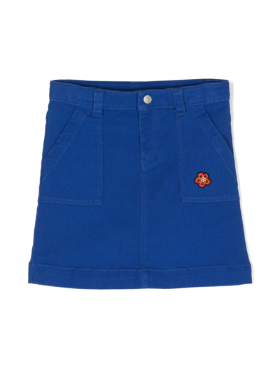 Kenzo Kids' Logo-patch Denim Skirt In Blue