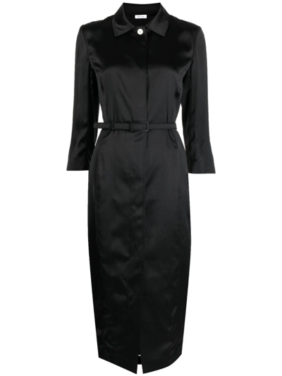 Thom Browne Belted-waist Satin Shirtdress In Black