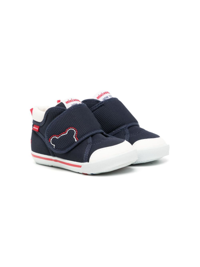 Miki House Kids' Bear-motif Touch-strap Trainers In Blue