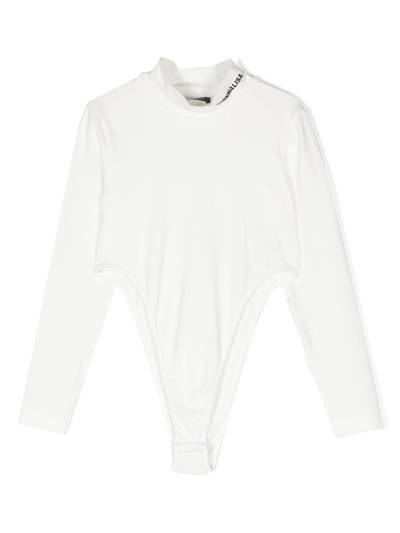 Monnalisa Kids' Logo-appliqué Long-sleeve Bodysuit In White