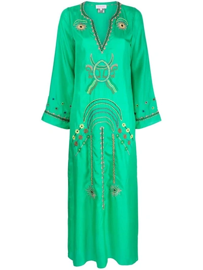 Muzungu Sisters Embroidered-detailing Long Shift Dress In Green With Moon