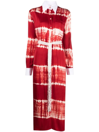 Wales Bonner Flow Tie-dye Belted Midi Shirtdress In Red