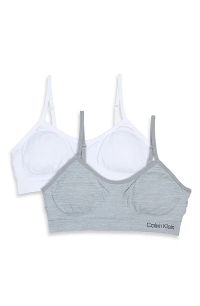 Calvin Klein Kids' Seamless Soft Crop Bras In Heather Grey/ White