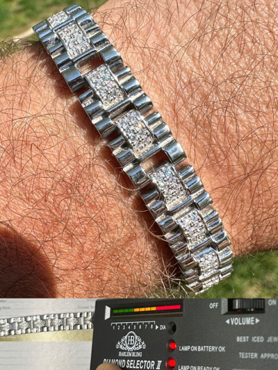 Pre-owned Harlembling Moissanite 10mm Iced Presidential Bracelet Real 925 Silver Flooded Out Hip Hop In White/colorless