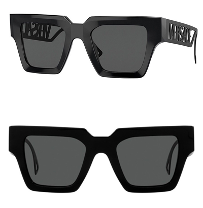 Pre-owned Versace 90s Vintage Logo 4431 All Black Gray Unisex Ve4431 Rectangle Sunglasses