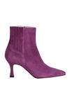 BIANCA DI BIANCA DI WOMAN ANKLE BOOTS DEEP PURPLE SIZE 8 SOFT LEATHER