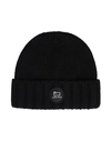Woolrich Merino Wool Logo Beanie Hat Black Size L Virgin Wool