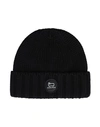 Woolrich Merino Wool Logo Beanie Hat Black Size L Virgin Wool In Black
