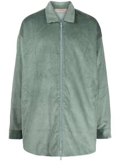 Essentials Corduroy Zip-up Shirt Jacket In Green