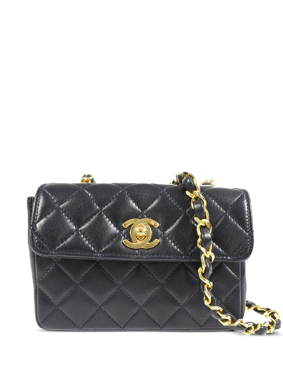 Pre-owned Chanel 1990 Mini Cc Diamond-quilted Shoulder Bag In Blue