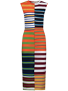 Marni Striped Patchwork Sleeveless Midi Dress In Orange